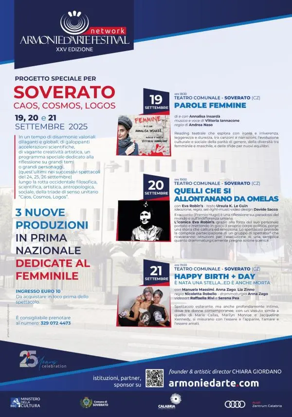 Armonie d'Arte Festival a Soverato: 6 appuntamenti "immersivi" nel teatro contemporaneo 