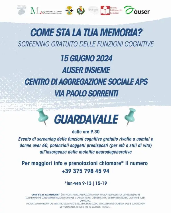 images A Guardavalle appuntamento con il progetto “Come sta la tua memoria? Prevenzione e Screening” 