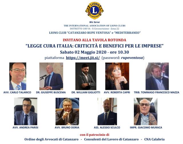 I Lions "Rupe Ventosa" di Catanzaro analizzano criticità e benefici per le imprese nella legge cura Italia 