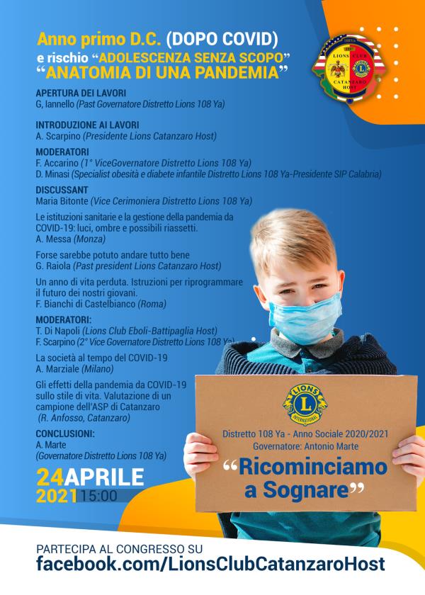 images “Anatomia di una pandemia. Adolescenza senza scopo”: sabato un incontro on line promosso dal Lions Club Catanzaro Host