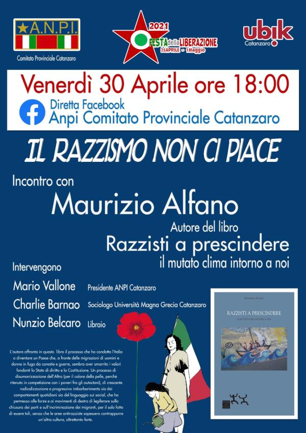 “Razzisti a prescindere, il mutato clima intorno a noi”. Il libro di Alfano domani nel webinar dell'Anpi Catanzaro