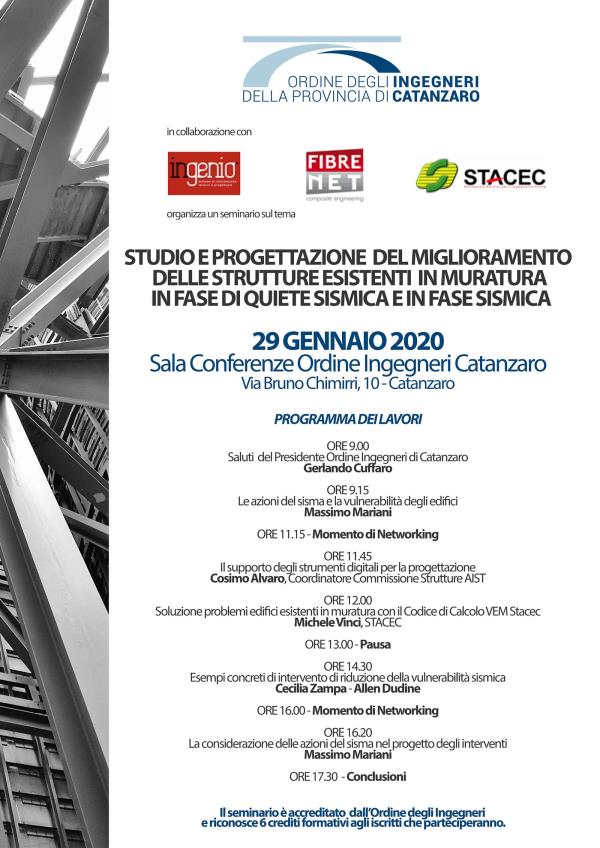 Il 29 gennaio a Catanzaro un seminario sul tema della vulnerabilità sismica