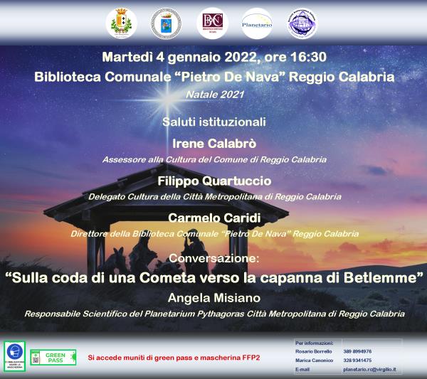 images Reggio Calabria, “Sulla coda di una Cometa verso la capanna di Betlemme”: venerdì 4 gennaio l'appuntamento in Biblioteca