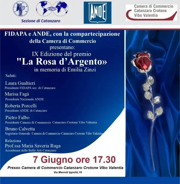 Mercoledì 7 giugno la nona edizione del Premio “La Rosa d’Argento” in memoria di Emilia Zinzi
