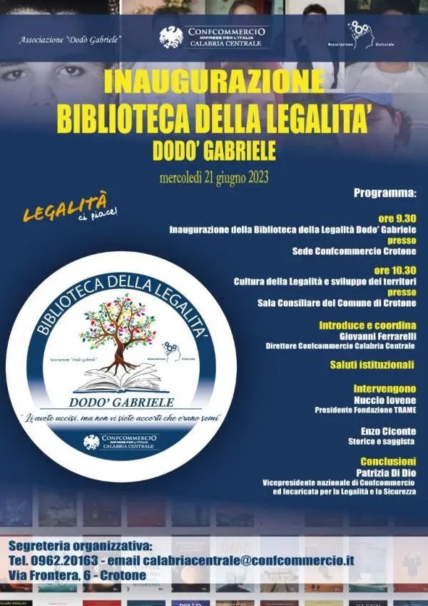 A Crotone Confcommercio inaugurerà la Biblioteca della Legalità intitolata a Dodò Gabriele