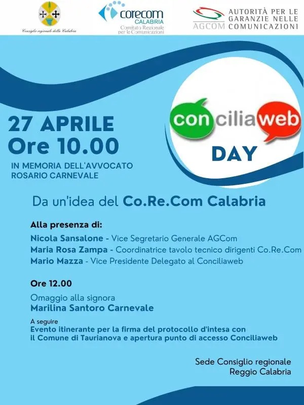 images Giovedì 27 aprile si celebra il “Conciliaweb day”, l'iniziativa del Corecom sulla conciliazione
