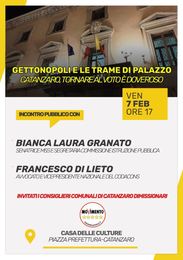 images Caos commissioni, Granato (M5s) e Di Lieto (Codacons) insieme per chiedere le dimissioni dei consiglieri. Incontro pubblico venerdì 7