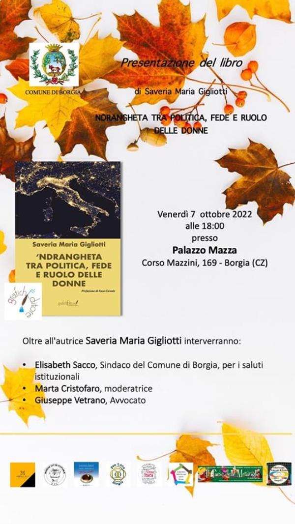 “Ndrangheta tra Politica, Fede e ruolo delle Donne”: Calabria Condivisa presenta venerdì a Borgia il libro di Gigliotti