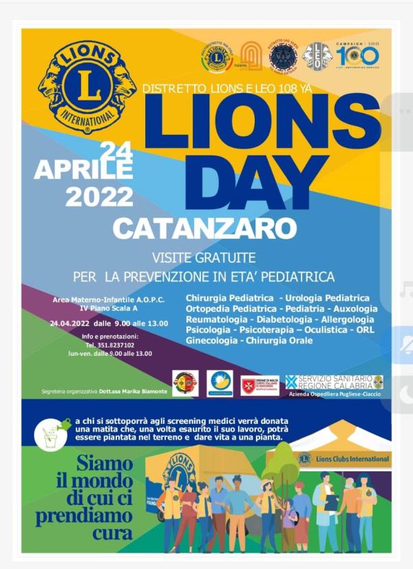 images Lions Day a Catanzaro, domenica visite di prevenzione in età pediatrica gratuite al "Pugliese-Ciaccio"