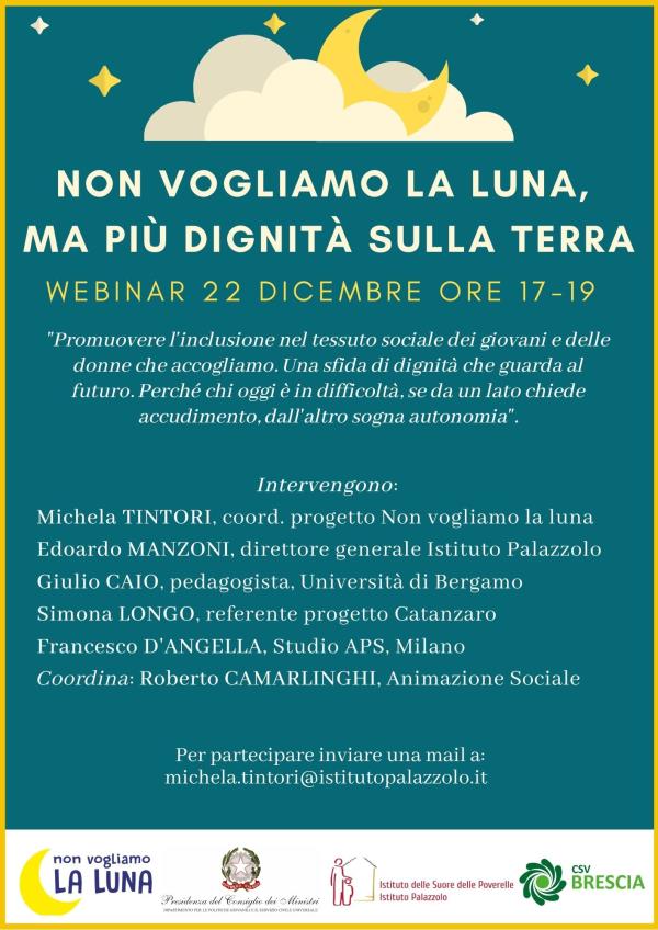 images Disagio giovanile. Domani il webinar conclusivo del progetto del Csv: "Non vogliamo la luna"
