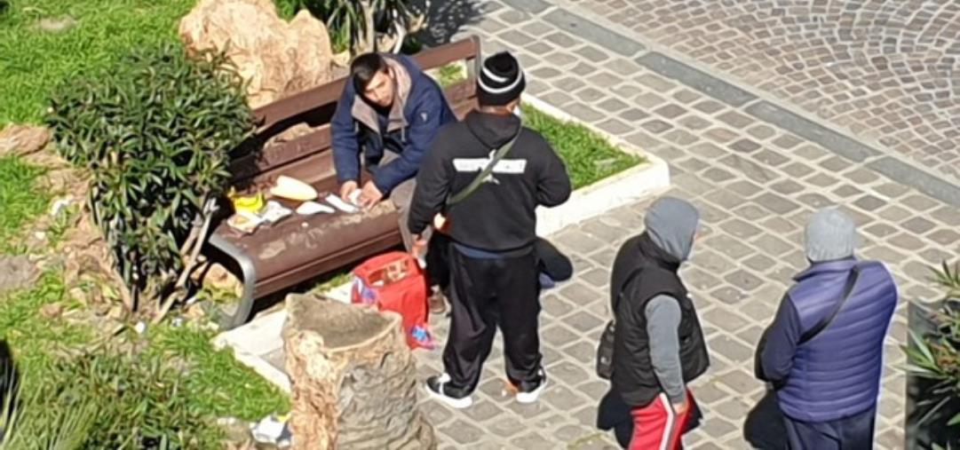 Fanno picnic, toilet e pennichella indisturbati in un'aiuola: nessuno si accorge di ciò che accade nel centro storico di Catanzaro