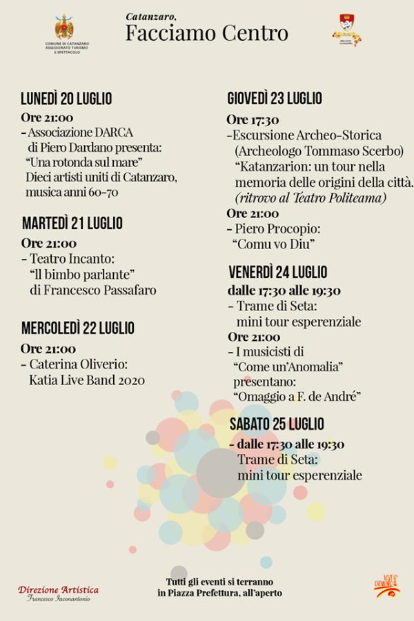 Catanzaro, Facciamo centro. Inizia una nuova settimana: ecco il programma