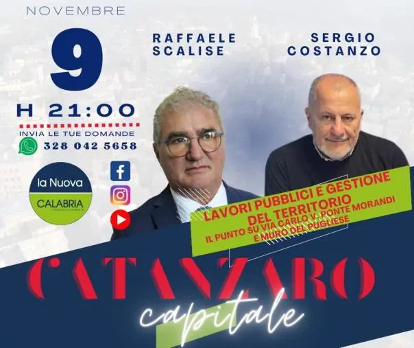 images Catanzaro Capitale, lavori pubblici e gestione del territorio: confronto fra Scalise e Costanzo domani in diretta alle 21