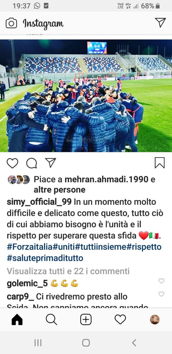 Crotone, Simy sui social: "Unità in un momento difficile"