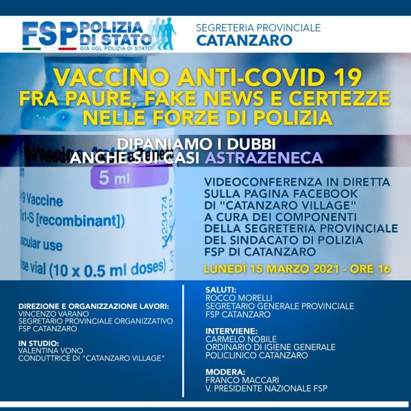 images Catanzaro. Vaccino fra paure, fake news e certezze nelle Forze di Polizia: domani diretta Fb del Sindacato Fsp