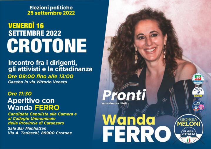 images Politiche, domani Wanda Ferro (FdI) a Crotone